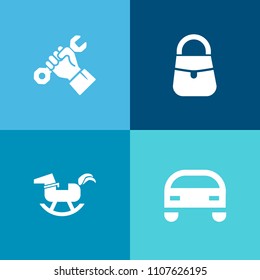 Modern, simple vector icon set on colorful background with worker, toy, occupation, sign, job, transport, builder, horse, duck, handbag, contractor, teddy, style, work, play, male, baby, car icons
