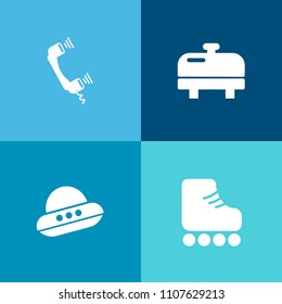 Modern, simple vector icon set on colorful background with heat, home, shoe, cell, sign, science, ufo, spacecraft, skate, technology, call, spaceship, space, roller, temperature, electric, hot icons