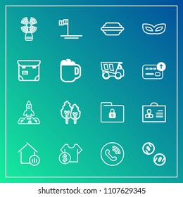 Modern, simple vector icon set on gradient background with internet, sea, phone, seamark, real, estate, tree, folder, nature, call, property, shuttle, cash, house, security, female, cost, money icons