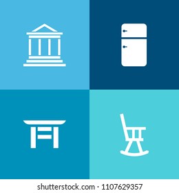 Modern, simple vector icon set on colorful background with silhouette, bank, asia, concept, chair, appliance, religion, modern, fridge, fresh, object, asian, japanese, refrigerator, cold, shinto icons
