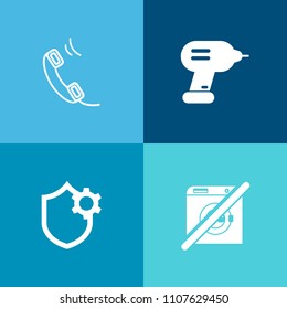 Modern, simple vector icon set on colorful background with internet, setting, instrument, black, object, industrial, label, drill, care, equipment, contact, business, network, telephone, machine icons