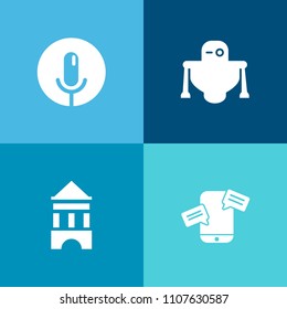 Modern, simple vector icon set on colorful background with futuristic, computer, technology, machine, intelligence, musical, sound, science, cyber, voice, phone, studio, sign, cyborg, signal, 3d icons