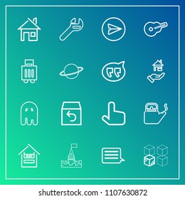 Modern, simple vector icon set on gradient background with fear, order, supermarket, click, shipping, tool, pointer, package, steam, hot, cart, scary, email, communication, horror, wrench, store icons