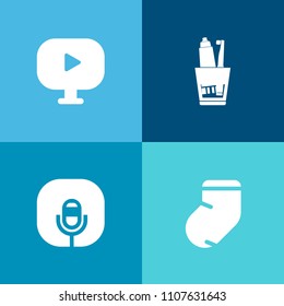 Modern, simple vector icon set on colorful background with fashion, winter, toothpaste, autumn, wooden background, clean, jersey, record, tooth, socks on a wooden background, dental, radio, gray icons