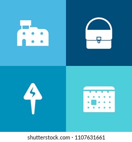 Modern, simple vector icon set on colorful background with house, home, fashion, hotel, office, electric, female, plan, web, schedule, timetable, purse, urban, background, residential, month icons