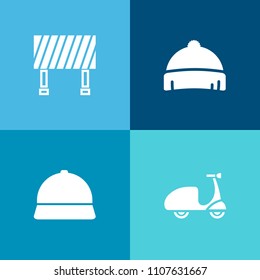Modern, simple vector icon set on colorful background with way, visor, clothing, object, headwear, information, style, street, baseball, danger, road, worker, cycle, transportation, summer, sign icons