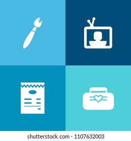Modern, simple vector icon set on colorful background with show, draw, fashion, brown, paint, sign, art, white, background, media, handle, tool, color, entertainment, interface, menu, screen, tv icons