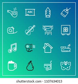 Modern, simple vector icon set on gradient background with classic, insect, nature, fly, background, coffee, food, technology, pipe, cell, butterfly, railway, mask, organic, hair, home, wing icons