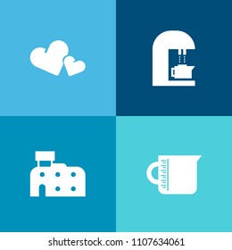 Modern, simple vector icon set on colorful background with measure, liquid, celebration, measurement, utensil, hot, cafe, background, shape, architecture, heart, city, valentine, holiday, card icons