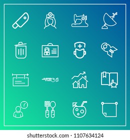 Modern, simple vector icon set on gradient background with hour, spoon, clock, office, blank, summer, dinner, property, medical, kitchen, stick, real, juice, sport, glass, paper, click, knife icons