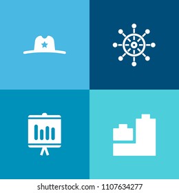 Modern, simple vector icon set on colorful background with yacht, traditional, control, clothes, country, graph, toy, document, bear, ball, sailboat, report, child, game, sheriff, vessel, rudder icons