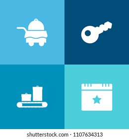 Modern, simple vector icon set on colorful background with silhouette, home, food, party, key, event, sign, security, white, star, transportation, award, decoration, lock, bedroom, element, bag icons