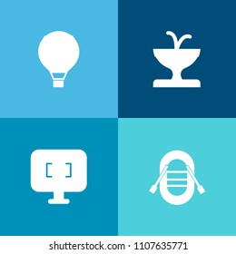 Modern, simple vector icon set on colorful background with computer, transport, architecture, fly, parachuting, park, skydive, jumper, boat, jump, landmark, transportation, web, skydiver, travel icons