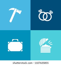 Modern, simple vector icon set on colorful background with metal, background, gift, diamond, beverage, marriage, screwdriver, luxury, love, object, woman, fashion, chef, travel, pliers, wedding icons