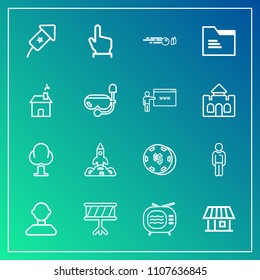 Modern, simple vector icon set on gradient background with background, game, launch, technology, event, male, drum, instrument, sound, gambling, estate, musical, video, house, finger, festival icons