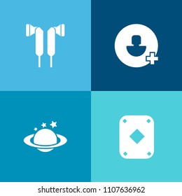 Modern, simple vector icon set on colorful background with game, galaxy, internet, gambling, blue, night, geography, win, network, white, stereo, poker, business, equipment, astronomy, nature icons