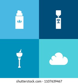 Modern, simple vector icon set on colorful background with beauty, ice, web, plastic, drink, smell, elegance, spray, aroma, romantic, cold, bottle, connection, dispenser, internet, alcohol, sign icons