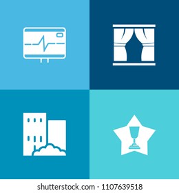 Modern, simple vector icon set on colorful background with health, estate, winner, business, rate, real, interior, home, award, house, city, pulse, architecture, best, medicine, life, art, heart icons