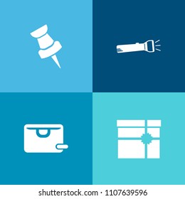Modern, simple vector icon set on colorful background with market, electric, light, present, shine, gift, navigation, , travel, store, mark, location, position, sale, christmas, package, bag icons