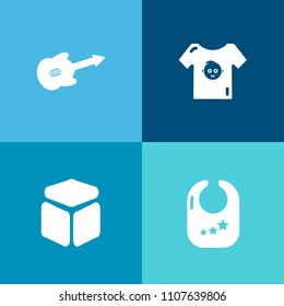 Modern, simple vector icon set on colorful background with electric, silhouette, fashion, music, cotton, childhood, graphic, song, background, small, shake, girl, musician, clothes, water, kid icons