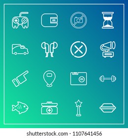 Modern, simple vector icon set on gradient background with clock, people, seafood, purse, showing, arrow, paper, button, food, web, exercise, direction, hamburger, sand, sea, success, file, sign icons
