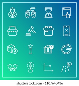 Modern, simple vector icon set on gradient background with sea, location, presentation, medal, idea, cycle, geometry, box, flipper, technology, package, business, time, web, graph, success, sign icons