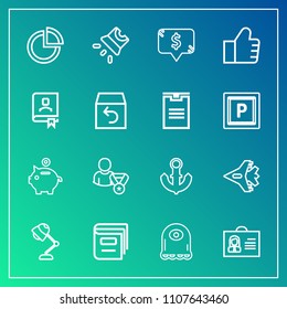 Modern, simple vector icon set on gradient background with alien, business, person, coin, price, money, female, woman, finance, internet, character, bank, education, jet, search, cartoon, online icons