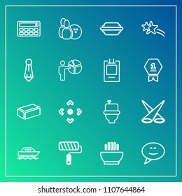 Modern, simple vector icon set on gradient background with dinner, chat, pin, game, construction, hamburger, wc, tool, sport, arrow, hot, dish, scene, message, backdrop, ball, yacht, brush, food icons
