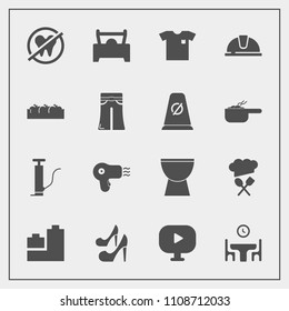 Modern, simple vector icon set with dryer, dinner, hairdryer, media, box, dental, female, healthy, pump, apple, hat, ball, sign, toy, musical, percussion, construction, helmet, fashion, car, new icons