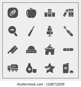 Modern, simple vector icon set with axe, sunset, apple, sunrise, food, japan, bed, brochure, paperclip, medieval, healthy, folder, paper, light, knife, sake, building, book, web, architecture icons