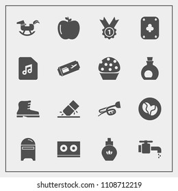 Modern, simple vector icon set with winner, music, duck, eraser, rubber, aroma, game, food, coffee, mail, play, ticket, award, letter, perfume, style, healthy, poker, envelope, trumpet, beauty icons