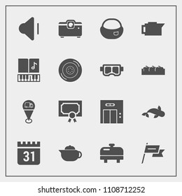 Modern, simple vector icon set with bag, rucksack, office, achievement, schedule, white, day, certificate, breakfast, backpack, drink, volume, map, sign, food, elevator, music, boiler, audio, up icons