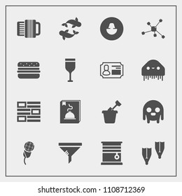 Modern, simple vector icon set with window, white, atom, flipper, seafood, child, newspaper, monster, menu, underwater, music, conditioner, space, accordion, karaoke, profile, human, sandbox icons