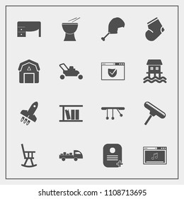 Modern, simple vector icon set with garden, grass, bird, business, musical, lawn, gardening, rocket, equipment, online, roller, music, library, winter, website, table, farming, check, pendulum icons