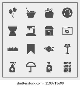 Modern, simple vector icon set with food, dessert, apple, astronomy, noodle, fashion, fun, planet, sew, percussion, healthy, pesticide, fruit, chemical, decoration, equipment, bookmark, rain icons