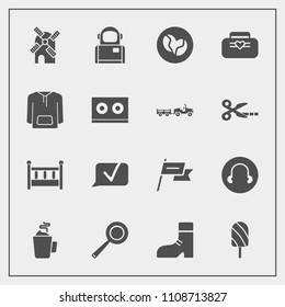 Modern, simple vector icon set with cradle, dessert, bed, astronaut, style, space, fashion, home, cup, country, cosmos, power, ice, drink, utensil, fruit, baby, jacket, bag, object, chat, food icons