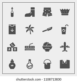 Modern, simple vector icon set with summer, technology, wear, fashion, interior, laboratory, perfume, aroma, plane, footwear, web, shirt, beauty, rice, bottle, king, royal, luxury, clothing, new icons