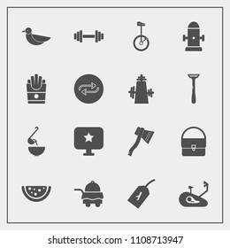 Modern, simple vector icon set with sky, substitute, circus, change, fast, department, bed, fire, sign, safety, concept, replacement, fashion, room, french, flight, gym, axe, equipment, hydrant icons