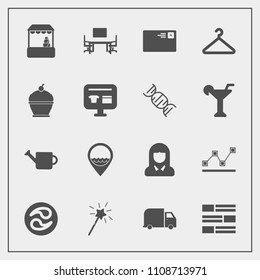 Modern, Simple Vector Icon Set With Delivery, Kamon, Lady, Mail, Communication, Shop, Letter, Stats, Plant, Store, Newspaper, Business, Woman, Data, Japan, Wand, Equipment, Graph, Girl, Location Icons