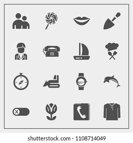 Modern, simple vector icon set with gadget, blossom, internet, deactivate, phone, sweet, lips, spring, equipment, beauty, girl, teeth, machinery, compass, dolphin, shovel, candy, switch, nature icons