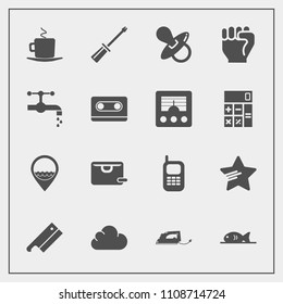 Modern, simple vector icon set with mobile, infant, baby, hand, star, cup, human, kid, coffee, telephone, people, communication, finger, electric, work, equipment, cloud, cappuccino, business,  icons