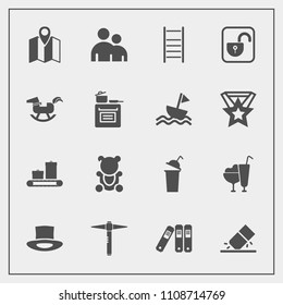 Modern, simple vector icon set with bear, location, bag, security, file, drink, cream, open, duck, ice, luggage, cute, teddy, toy, fluffy, education, map, food, hat, folder, dessert, kitchen icons