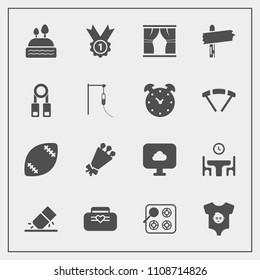 Modern, simple vector icon set with sweet, cloud, child, leather, style, dinner, direction, bouquet, stadium, cook, education, bag, beautiful, white, family, award, doughnut, flower, arrow, kid icons