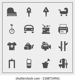 Modern, simple vector icon set with energy, teapot, camera, japanese, musical, sandbox, music, video, sign, film, communication, plant, bird, play, fitness, kid, spring, gym, bamboo, asian, tea icons