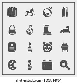 Modern, simple vector icon set with fashion, animal, food, toy, barbecue, toothpaste, toothbrush, identity, cat, health, pot, child, art, full, cute, dental, battery, airplane, grill, kitty, bag icons