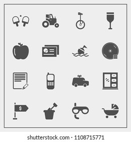 Modern, simple vector icon set with kid, farm, stationary, location, play, business, toy, circus, childhood, summer, document, finance, pram, field, sport, home, edit, car, phone, furniture, red icons