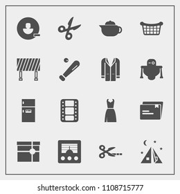 Modern, simple vector icon set with store, fridge, film, box, gift, remove, female, outdoor, adventure, wireless, camp, present, tent, account, teapot, entertainment, hot, user, cut, traffic icons