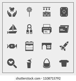 Modern, simple vector icon set with candy, sweet, health, dentist, print, business, lollipop, printer, female, fashion, poker, bag, play, healthy, clothes, rocket, office, desk, dental, work icons