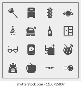 Modern, simple vector icon set with hippie, style, healthy, school, business, bedroom, necklace, fruit, fashion, table, summer, office, sunglasses, safety, chart, football, cocktail, double, bag icons