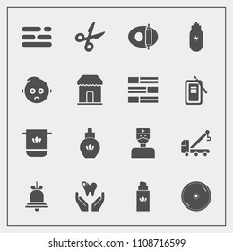 Modern, simple vector icon set with vehicle, medical, alert, bottle, doctor, cut, dental, disk, cloth, kitchen, fashion, beauty, food, perfume, white, dvd, alarm, notification, layout, cute, cd icons